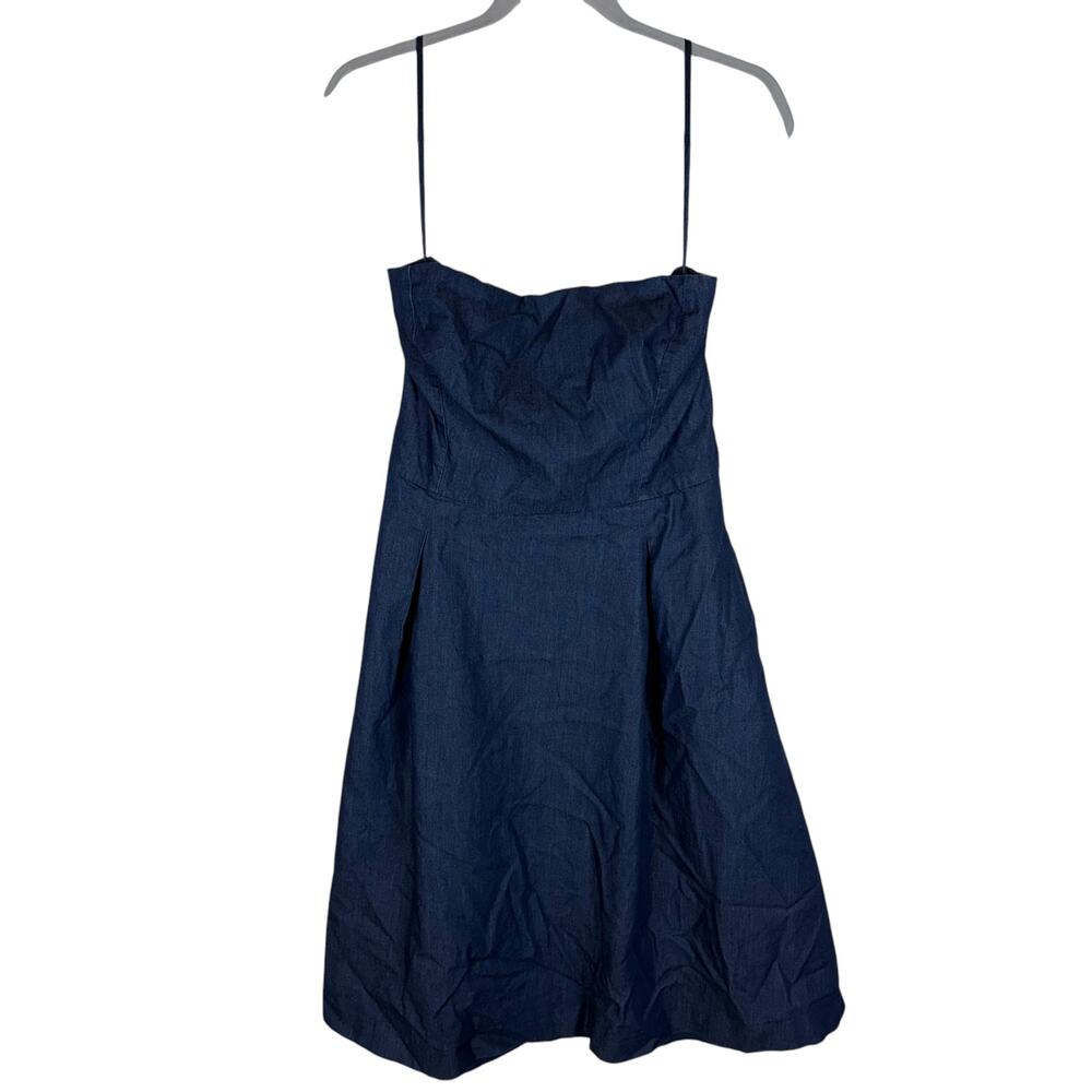 White House Black Market Camisole Dress Women 10 Blue Stretch Back Zip Spaghetti